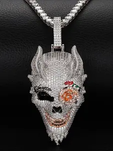 Men's Gothic Devil Skull Pendant with Black Inlay - Compatible with Heavy Chain, Suitable for Wedding/Proposal/Anniversary/Halloween/Christmas Gifts - Bold Declaration Men's Jewelry - Luxury Hip Hop Accessories (Durable and Avant garde)