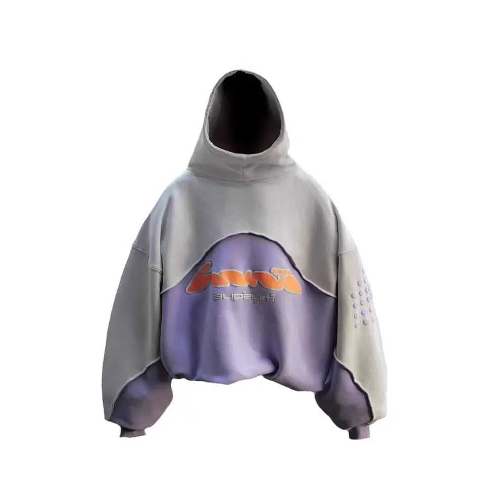 Color Block Letter Foam Print Hoodie, Pullover Mid-Length Loose Streetwear Sweatshirt for Men Women