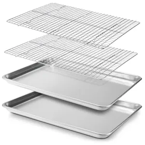 Checkered Chef Baking Sheets for Oven - Half Sheet Pan with Stainless Steel Wire Rack Set 2-Pack - Easy Clean Cookie Sheets, Aluminum Bakeware