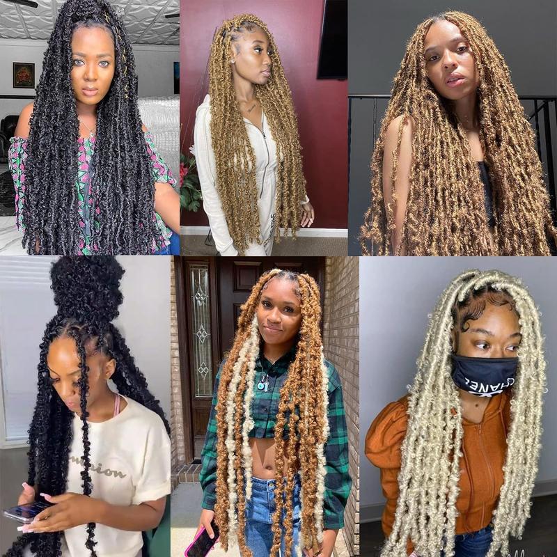 2Packs 30 Inch Butterfly Locs Crochet Hair Burgundy Faux Locs Synthetic Hair Extension for Women (30 Inch, BUG#）