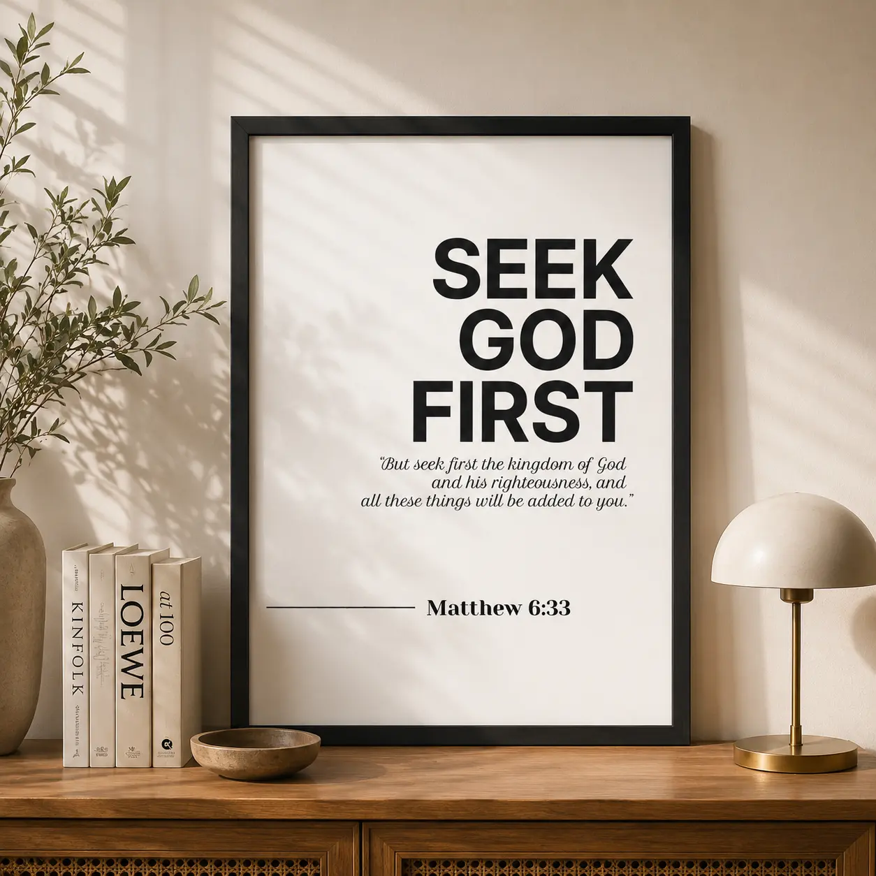 Matthew 6:33 Bible Verse Wall Art – Seek God First Christian Home Decor, Inspirational Poster