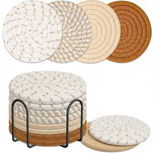 Mckanti Absorbent Cotton Woven Coasters Set of 8 4 Vibrant Colors 4.3 Inches for Living Room Decor Fall Home Decor Minimalist Design