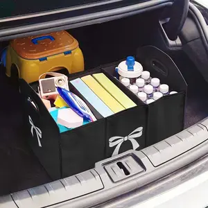 Bow Pattern Printed Multifunctional Car Storage Box, Foldable Trunk Organizer with Compartments for Vehicle Use, Car Storage Solution