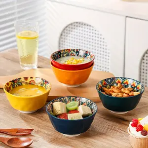 4.8 Inch Ceramic Bowl, Bohemian Style, Ceramic Salad Bowls, Safe for Oven Microwave Dishwasher, Perfect for Ice Cream Rice Soup Dessert Salad Cereal Fruit