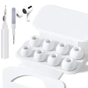 4 Pairs Replacement Ear Tips for Air Pods Pro 2nd/1st Generation with Portable Storage Box & Cleaner Pen,Noise Reduction Holewith &Built-in dust Guard Screen,Silicone