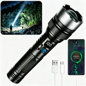 2026 Upgraded LED Chip 2-in-1 Rechargeable Flashlight, High Lumen Zoomable Beam, LED Digital Power Display, 3 Light Modes Waterproof Pocket Flashlight for Camping Hiking Home Emergency