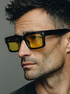 Men's Plastic Square Glasses, Classic Business Formal Style, Suitable for Commuting, Streetwear, Summer Beach Vacation Outdoor Travel, Trendy Square Sunglasses