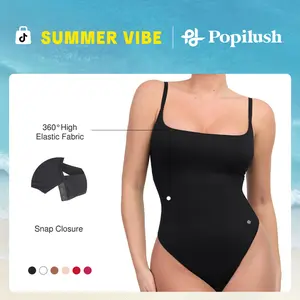 Popilush CloudSense High-Cut Thong Shapewear Bodysuit Fabric Spaghetti Strap
