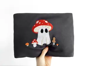 Embroidered Halloween Ghost Sweatshirt,Cute Mushroom Ghost Sweatshirt,Mushrooms Embroidered Hoodie,Spooky Season Gifts,Halloween Gift