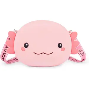 Pink Axolotl Crossbody Bag Adjustable Shoulder Strap, Cute Axolotl Gifts Girls Wallet Coin Purse Large Anime Handbag with Zipper Shoulder Bag Money Bags (Pink)