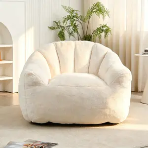 SummerWins Floral Bean Bag Chair for Adults, Ultra Soft Faux Fur Floor Sofa with Petal Back Reading Chair Stuffed Lazy Loveseat Couch for Living Room Bedroom Giant Size Mega Comfy Beanbag Sofa Lounge Beanbag