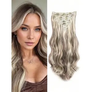 Women Fashion 7Pcs Clip In Hair Extensions, 16 Clips Black Natural Long Curly Hair for Daily Styling