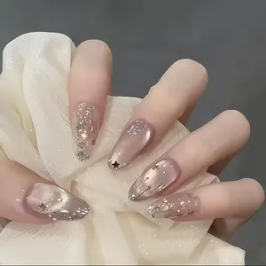 Cat Eye Press-On Nails, Medium-Length Almond Shape, Silver Color Starry False Nails, 30 Pcs Reusable, Party Wedding Ready, Diy Nails