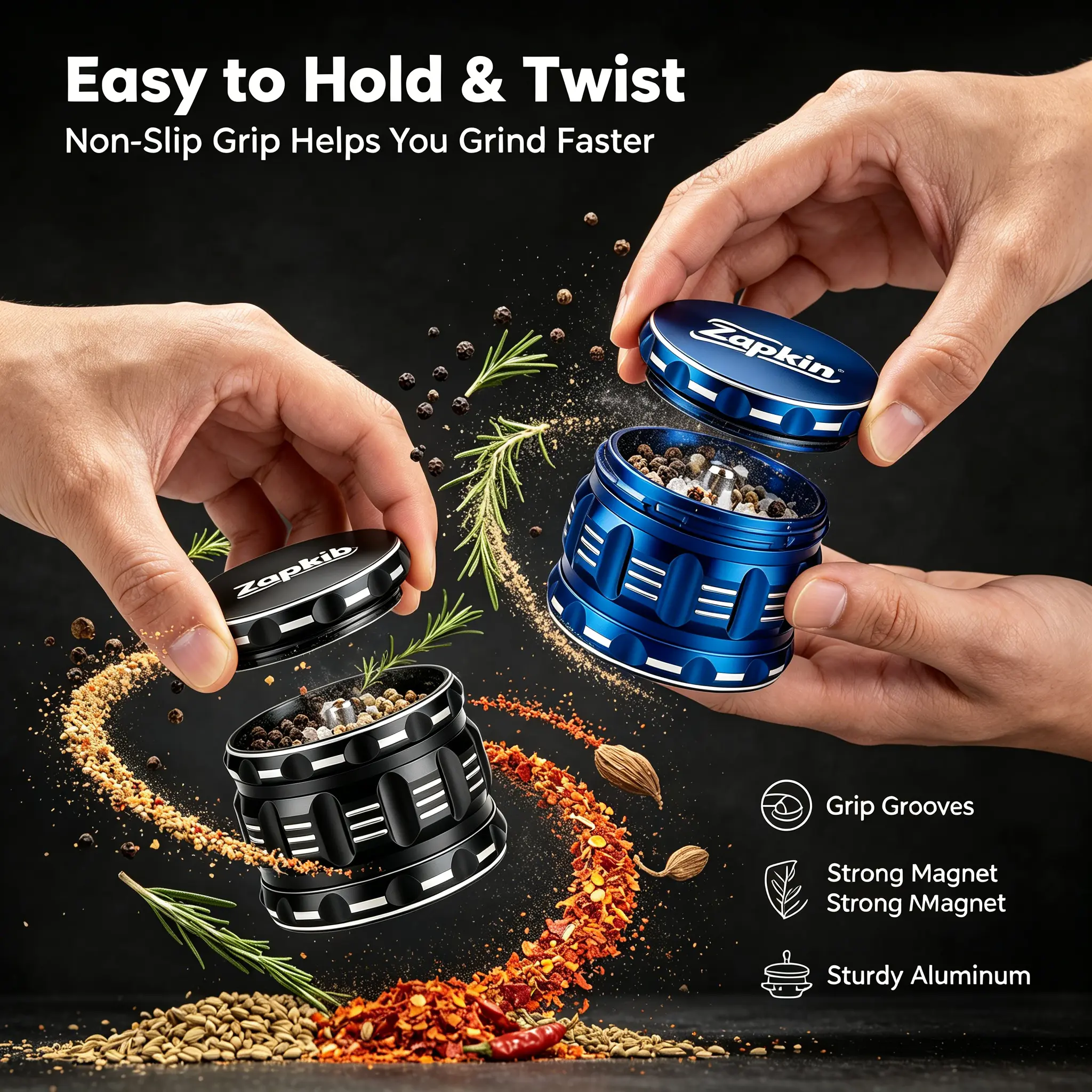 Premium Aluminum Alloy Spice Grinder - Portable, Multi-Functional Metal Crusher, Ideal Christmas Gift for Kitchen Use