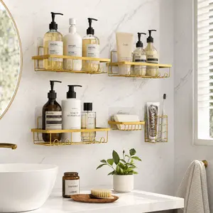Shower Caddy 5Pack Black bathroom accessories, wall organizer, No Drill Bathroom Shower Organizers With Removable Hooks, Rust Proof Shower Shelves For Inside Shower, free wall mountshower organizer