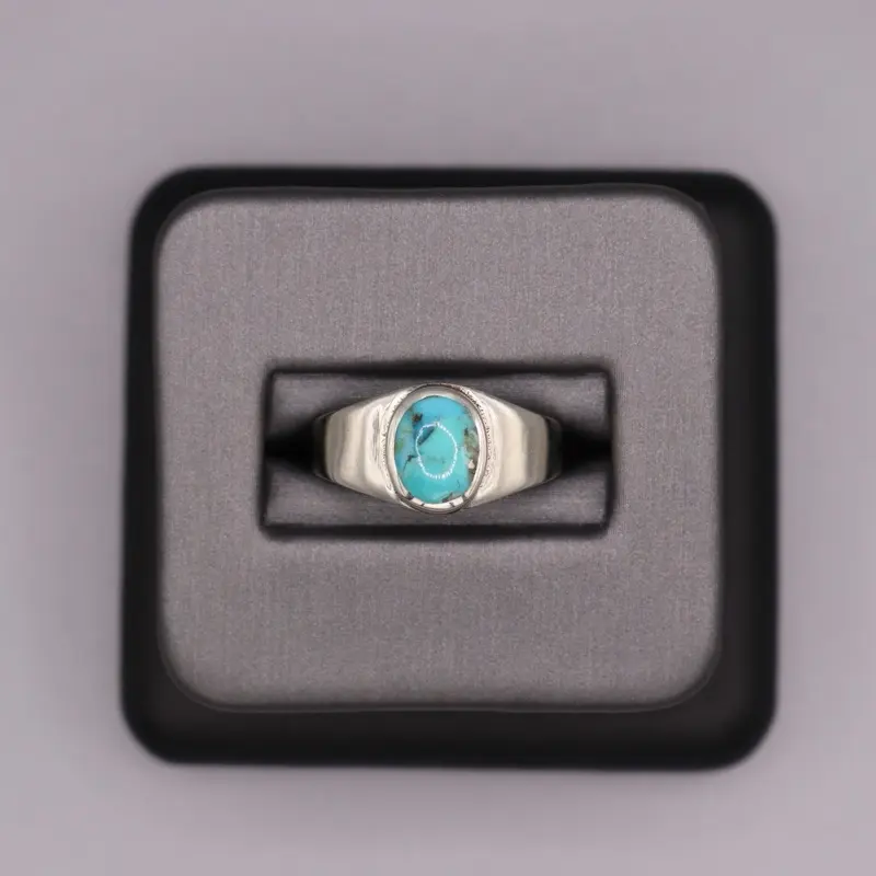 Sterling Silver Stone Ring - Oval Turquoise Thick Band