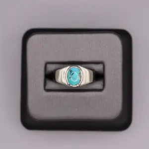 Sterling Silver Stone Ring - Oval Turquoise Thick Band