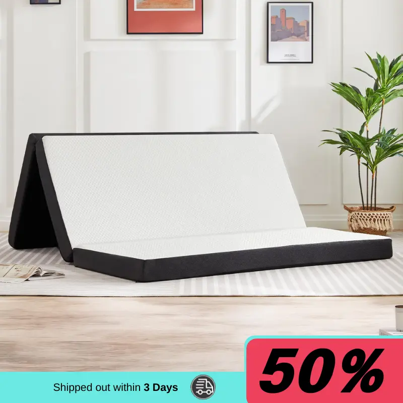 Durable Memory Foam Queen Size Tri-Fold Mattress - 6-in Memory Foam Mattress Topper with Breathable Washable Cover, 4-in Floor Mat, Portable Fold-Down Bed for Camping & Indoor Use (Ideal for Toddlers), Memory Foam Mattresses