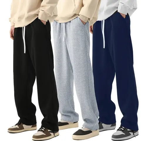 Men's 3 Piece Solid Color Drawstring Hanging Pants Set Polyester Composite Soft Knitting Fabric, Non Stiff, Simple Drape, All Season, Comfortable Loose Fit, Street Style, Motocross Ready, Gray/Beige, Large Sizes