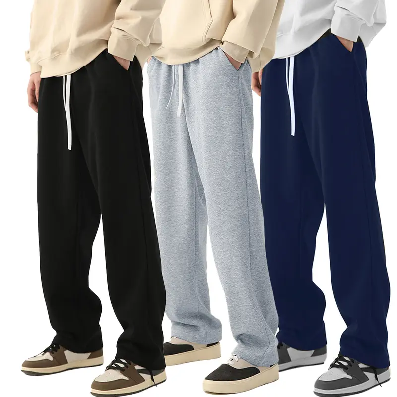 Men's 3 Piece Solid Color Drawstring Hanging Pants Set Polyester Composite Soft Knitting Fabric, Non Stiff, Simple Drape, All Season, Comfortable Loose Fit, Street Style, Motocross Ready, Gray/Beige, Large Sizes