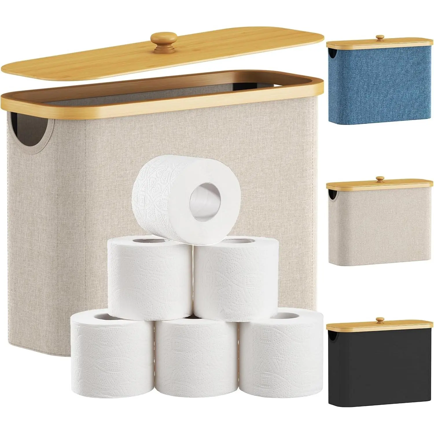 Lifewit Toilet Paper Storage Basket with Lid & Handle, 20L/30L Capacity, Bamboo Design, Removable Lid, Multi-Functional Bathroom Organizer