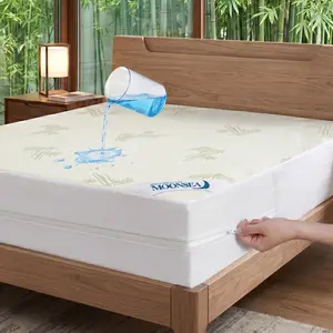 Moonsea Cooling Bamboo Mattress Protector with Zipper, 100% Waterproof Bed Bug Dust Mite Proof Zippered Mattress Encasement, Ultra Soft Premium Jacquard Fabric Breathable Absorbent Noiseless 6 Sided Mattress Cover, Queen Size #DealsForYouDays