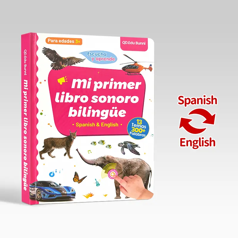 Spanish&English Bilingual Sound Book for Kids Ages 1–6, Interactive Educational Toy with 300+ Words & 13 Themes, Multilingual Language Learning Tool, Educational Toys for Kids & Gift Idea
