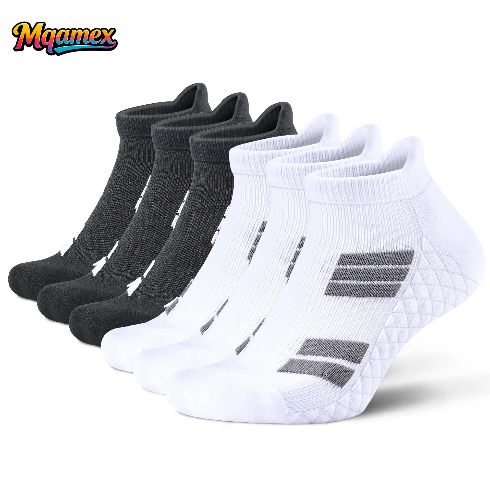 Mqamex Men's 6-Pair No-Show Ankle Socks, Cushioned Athletic Socks with Breathable Terry Soles for Daily Wear