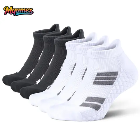 Mqamex 6 Pairs Men’s Terry Cushion Ankle Athletic Socks, Moisture Wicking Arch Support Sports Socks for Basketball Running Gym, Machine Washable, All Season, Workout, Sports Athletic, Training Low Socks Absorption Anti Blister Workout Socks Training warm