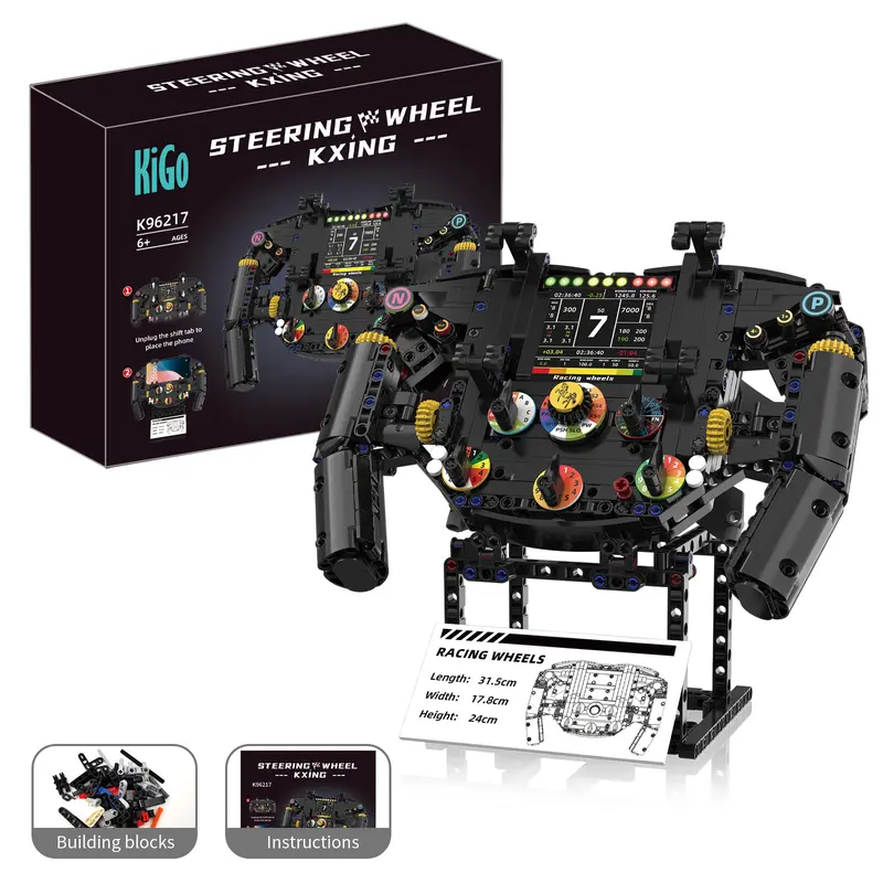 833 PCS Plastic Ferrari-Style Racing Steering Wheel Building Block Set - 6+ Years Unisex Collectible Construction Brick Kit, DIY Assembly Gear Toy with Working Gears, Phone Mount, Interactive Game Controller