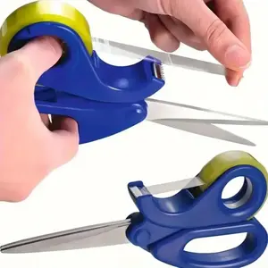 1PC 2-in-1 Multi-Functional Stainless Steel Blade Scissors with Tape Dispenser - Office & Home Cutting Tool for Gift Wrapping, Handcrafting
