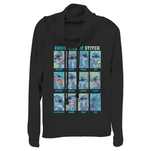 Junior's Lilo & Stitch Emotions of 626 Cowl Neck Sweatshirt