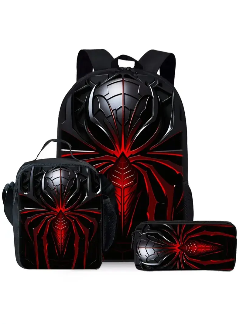 Mechanical Spider Print Backpack Three-piece Set Lunch Bag, Pen Bag, and Backpack Backpack Bags Multifunctional Backpack Set