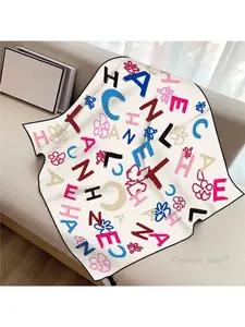 New French Style Black and White Letter Color Matching Women's Shawl Large Square Scarf Twill Silk Headscarf Scarf