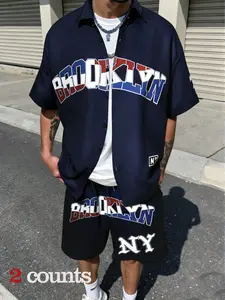 Men's New York Brooklyn College Style Set, Loose Streetwear Trend, Comfortable Casual Wear, Perfect for Everyday Use