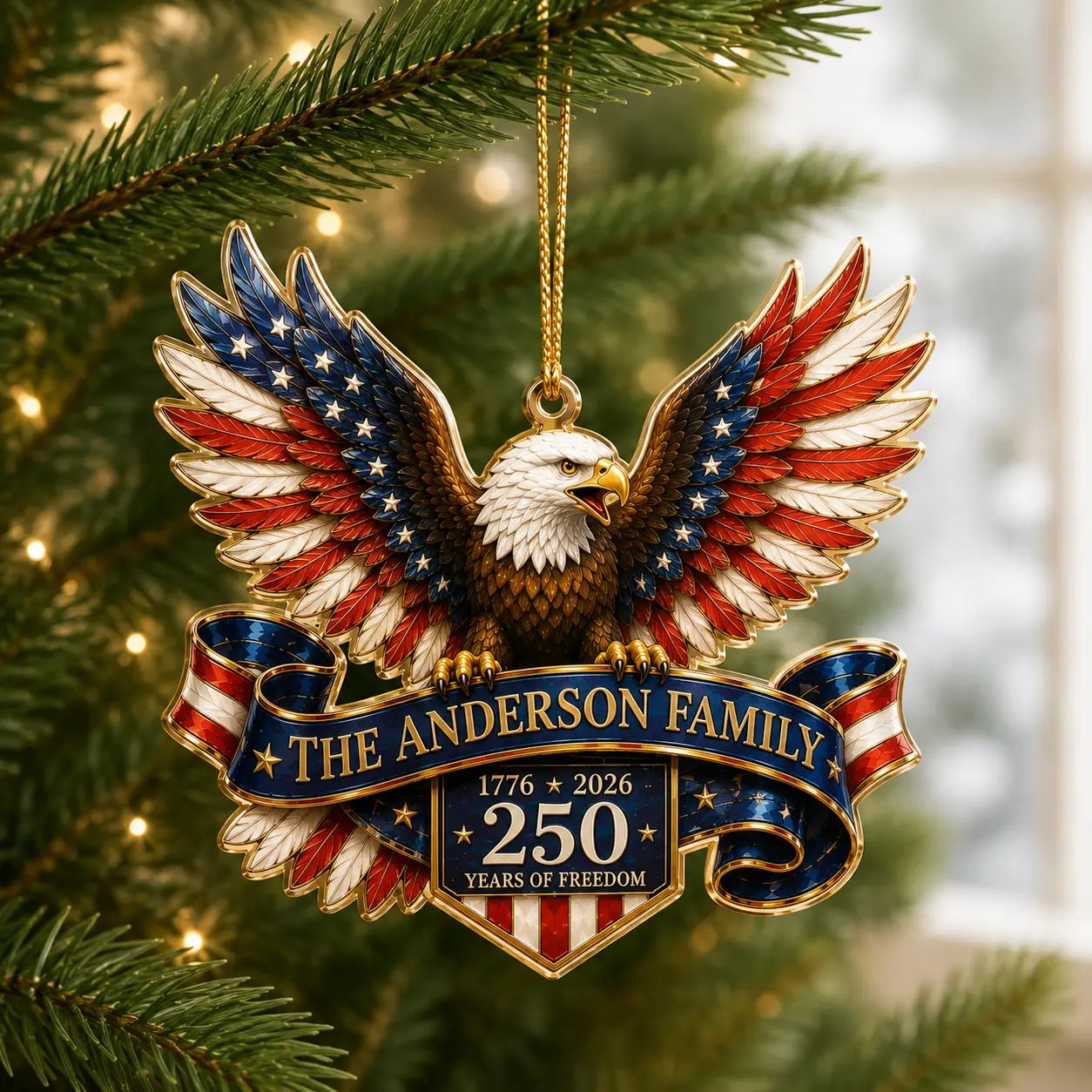 2026 Personalized USA 250th Anniversary Christmas Ornament - Custom Family Name, Festive Home Decor, Ideal Holiday Gift