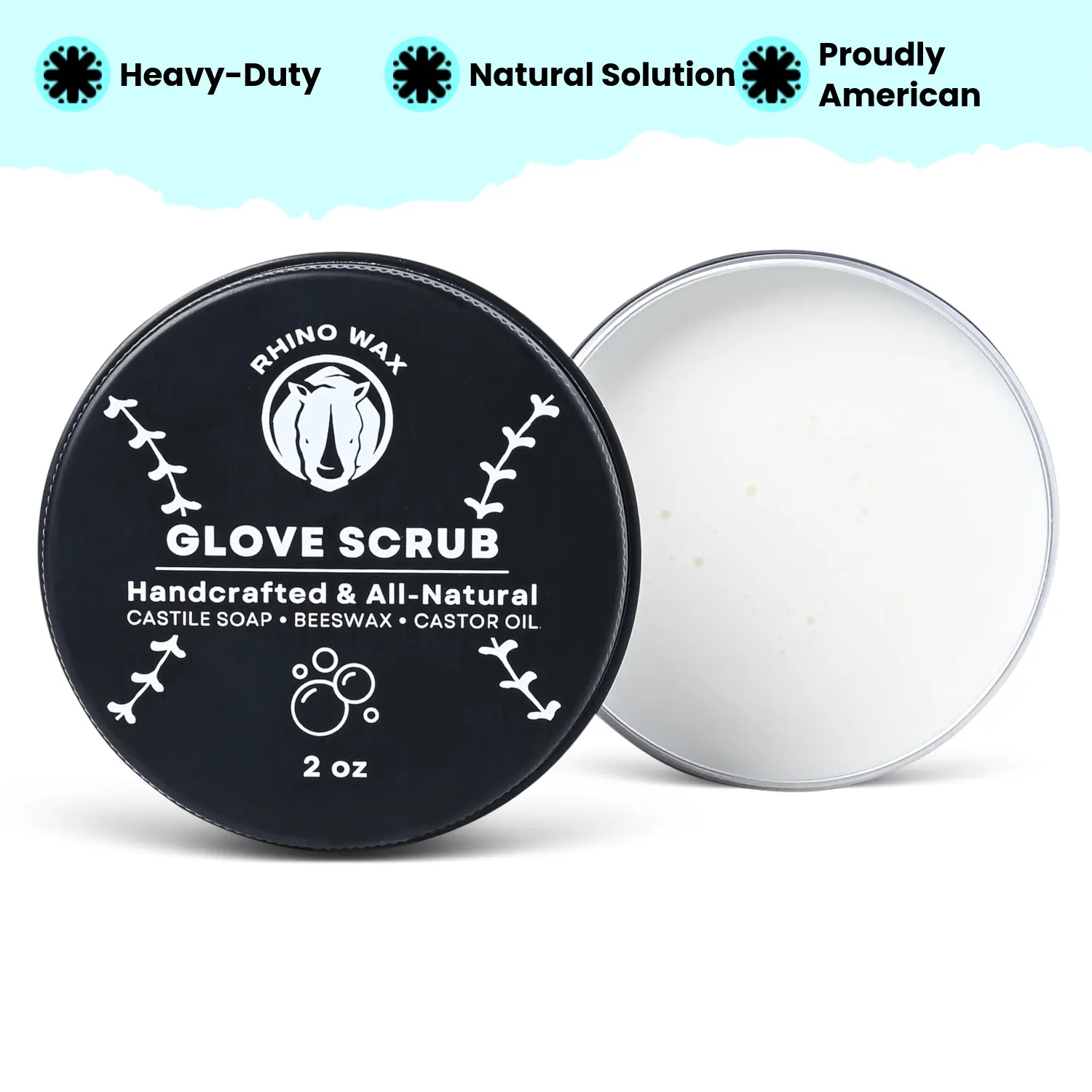 Rhino Wax - Baseball Glove Scrub 2oz - Deep Clean Your Baseball Glove or Softball Glove with Powerful Scrubbing Formula