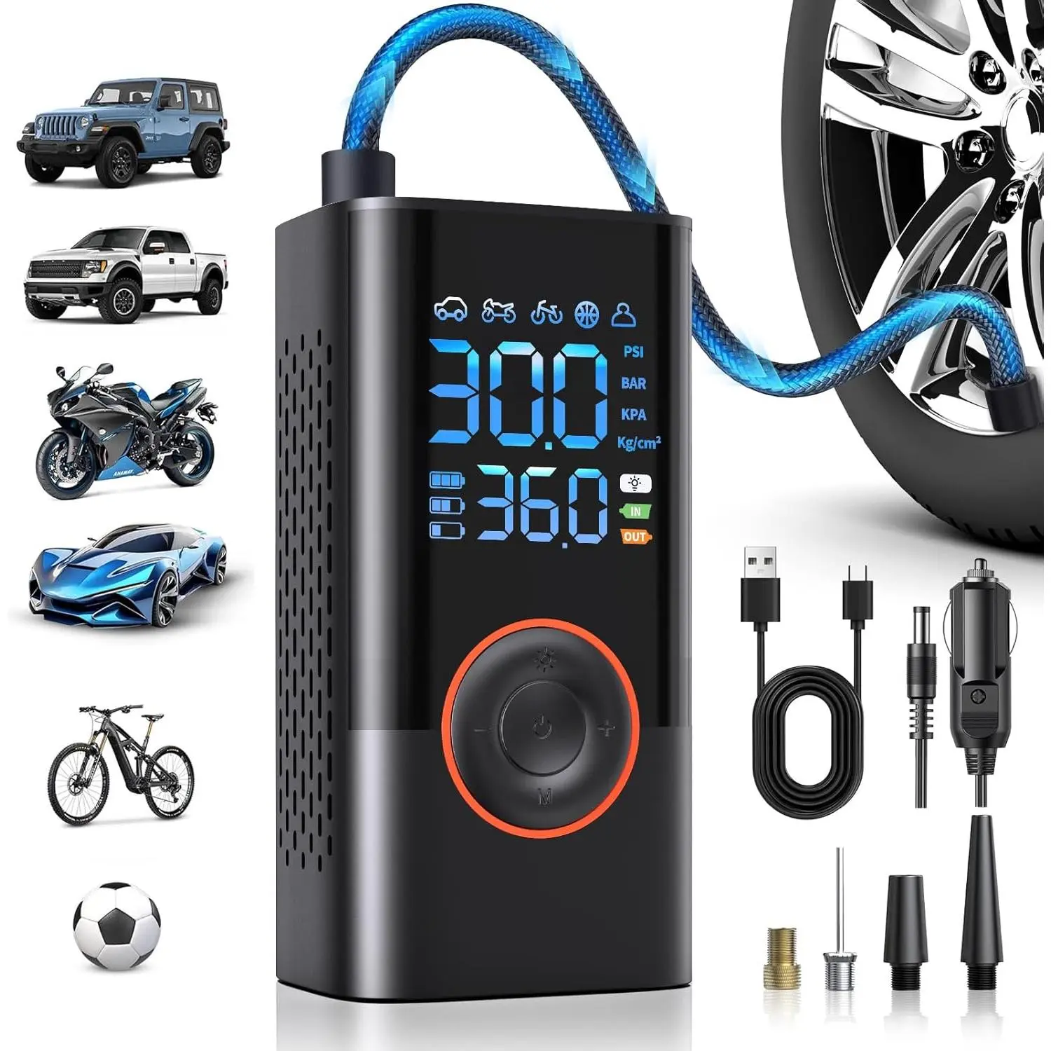 [Voice-Tank] Wireless Automotive Tire Inflator, Cordless Mini Air Compressor with Digital Pressure Gauge, 150PSI 3X Fast Inflation, Auto Shutoff, Large Battery for Cars, Bikes, Balls, Wireless Tire Inflator