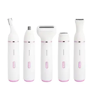 Women's Smooth 5-in-1 Detachable Head Shaver, Full Body Grooming Kit with 5 Detachable Heads, Waterproof Cordless Rechargeable Battery Electric Shaver for Women (White Pink Design)for Memorial Day Weekend Relaxation Gifts