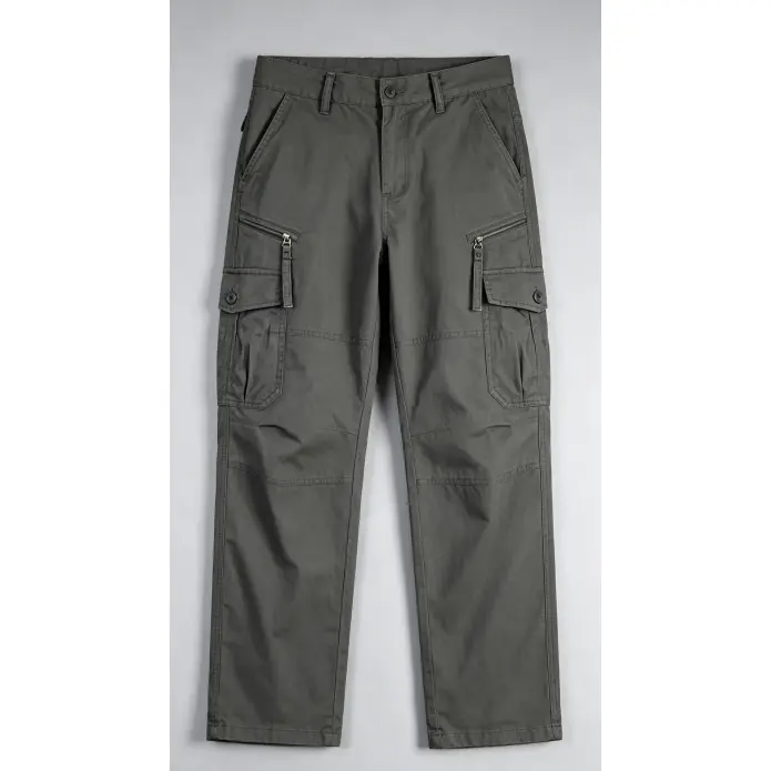 3PCS Men Elastic Waist Cargo Pants Multi Pocket Loose Straight Casual Trousers Set