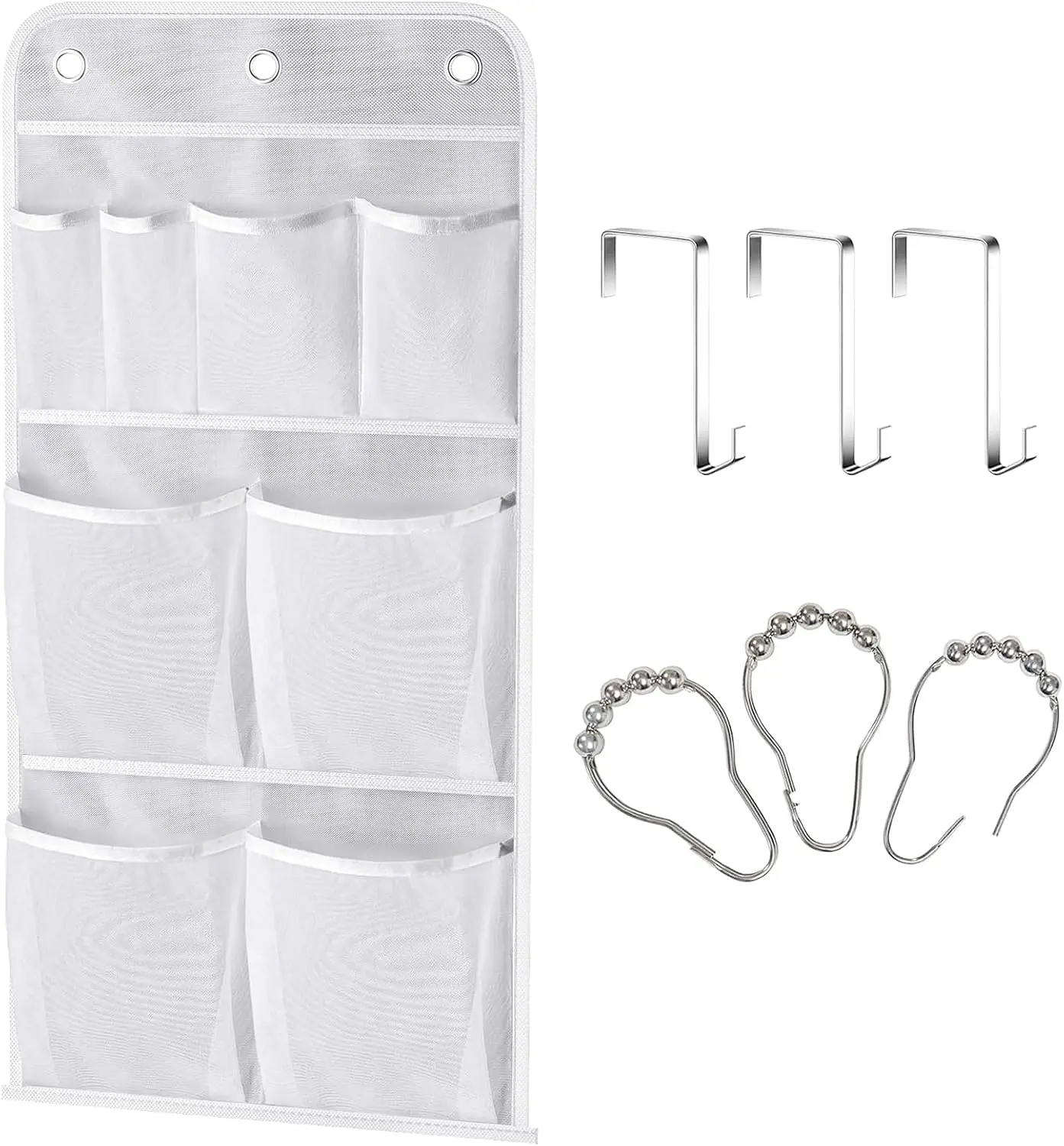 MISSLO Hanging Shower Organizer with Mesh Pockets and Over-the-Door Hooks for 34 oz Bottles
