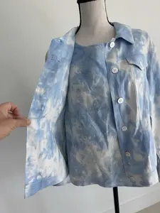 Pure Amici 100% Linen SET Light Blue Ombre Tunic Blouse and Jacket Size M