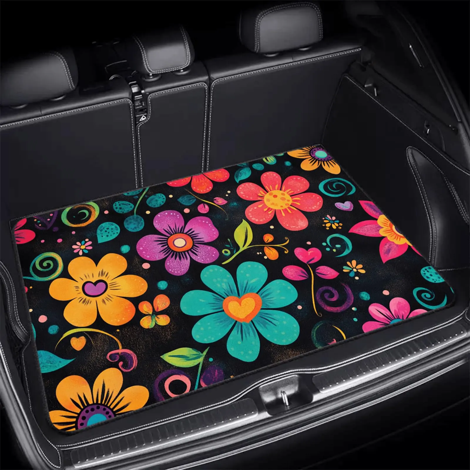 1pc Car Rear Cargo Pad Anti slip Wear resistant  with Fantasy Floral Pattern Design Keeping The Interior Clean And Tidy Universal Pet Dog Pad Car Interior Accessory Gifts From Family And Friends