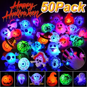 Halloween Treats 25Pcs Halloween LED Ring Light Up Rings Halloween Toys Glow in The Dark Halloween Party Favors for Kid LED Flash Rings Non Candy Gift Bag Fillers NEW VERSION