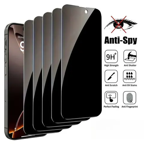 5Pcs Tempered Glass Phone Screen Protectors for iPhone 17/16 Pro Max/16 Plus/16E/15/14/13/12/11 Pro Max Plus - Anti-Spy Privacy, Bubble-Free, Reflective-Resistant, Anti-Fingerprint, Scratch-Resistant Cellphone Smartphone Protectors (Local-Sold Compatible)