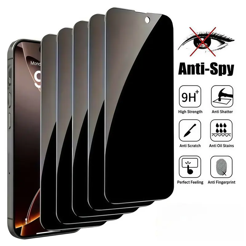 5Pcs Tempered Glass Phone Screen Protectors for iPhone 17/16 Pro Max/16 Plus/16E/15/14/13/12/11 Pro Max Plus - Anti-Spy Privacy, Bubble-Free, Reflective-Resistant, Anti-Fingerprint, Scratch-Resistant Cellphone Smartphone Protectors (Local-Sold Compatible)