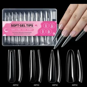 192pcs/Box Clear Half Cover False Nail Tips For Acrylic Nails Professional Extra Long Tapered Square Straight Press On Gel Nail Tips For Nail Salon