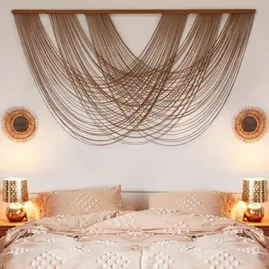 Large Macrame Wall Hanging Brown -Dyed 59.00" W x 31.00" L Boho Wall Decor Yarn Tapestry Craftsmanship Home Macrame Wall Decor