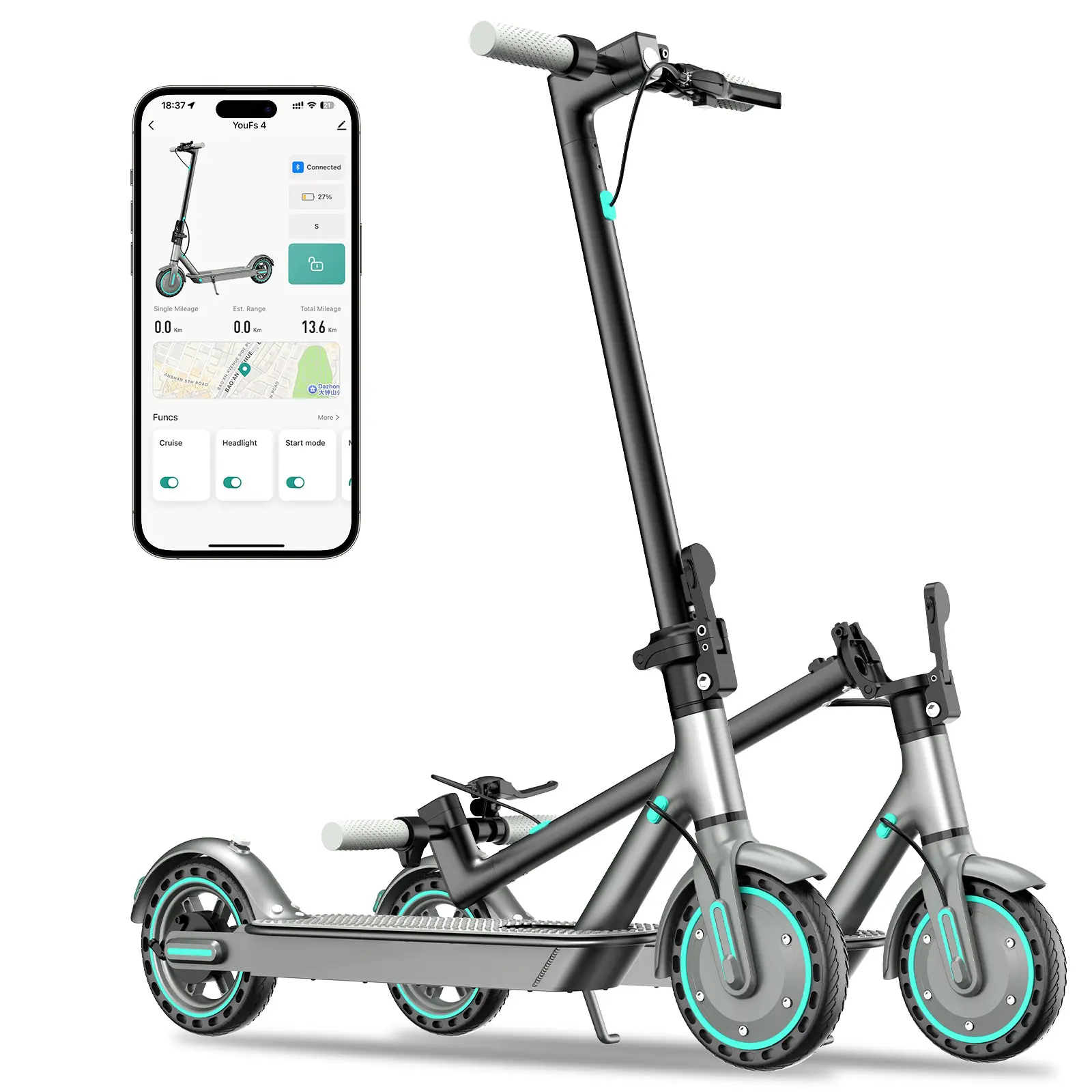 [HIQIS] Folding Electric Scooter - 350W Powerful Motor, 19MPH Top Speed, 16Miles Range, 7.8Ah/10.5Ah Battery, Dual Braking System for Teens & Adults