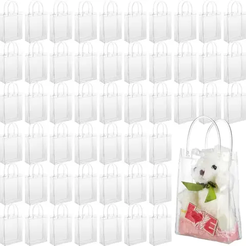 50Pcs/Set Reusable Transparent PVC Gifts Bags with Handle,Party Favor Goodie Candy Bags for Wedding Birthday Anniversary Graduation Valentine'S Day Halloween Christmas Fathersdaygift